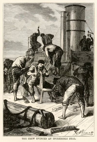 The crew evinced an incredible zeal, from Around the World in Eighty Days by Jules Verne, engraved by Louis Dumont, 1873 by Hippolyte Leon after Benett