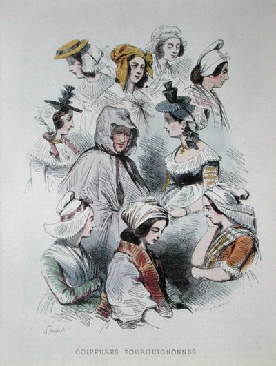 Headdresses of Burgundian peasants, from the book 