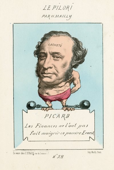 The finances did not make him lose weight this poor Ernest, Le Pilori, number 28, circa 1870 (lithograph) by Hippolyte Mailly
