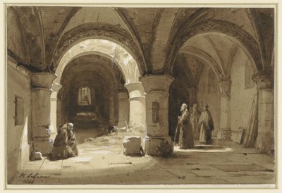 Monastery Vaults with Monks by Hippolyte Victor Valentin Sebron