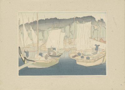 Boats in the Harbor of Shiogama by Hirafuku Hyakusui