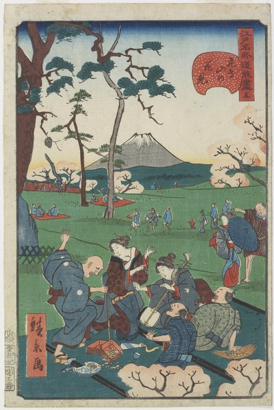 No.5, Cherry-blossom Viewing at Asuka Hill by Hirokage Utagawa