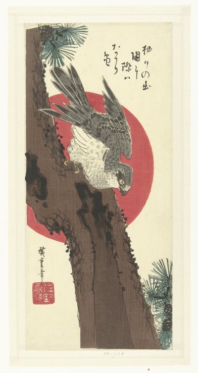 Hawk on Pine Tree by Hiroshige (I) , Utagawa