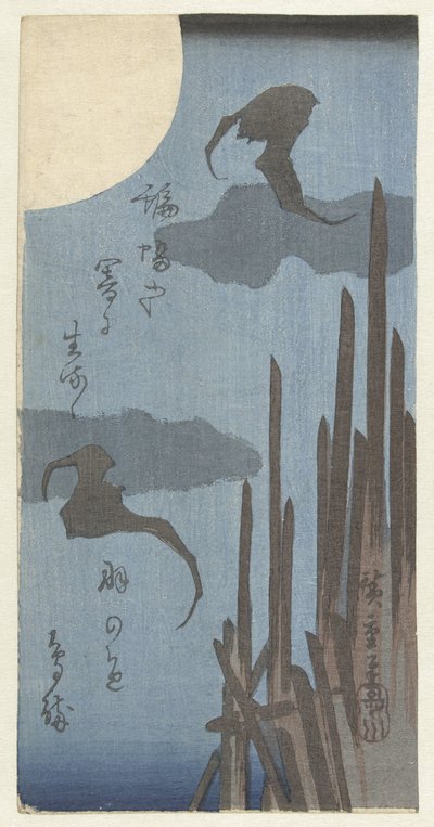 Bats and Moon by Hiroshige (I) , Utagawa