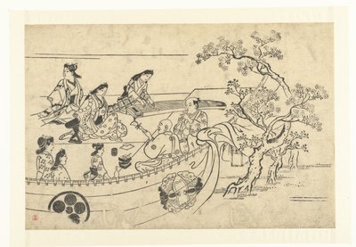 Musical Company Under a Cherry Tree (series title: Viewing Cherry Blossoms in Ueno) by Hishikawa Moronobu (attributed to)