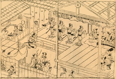 Kabuki performance in the Shijo river-bed, 1658, 1924 by Hishikawa Moronobu