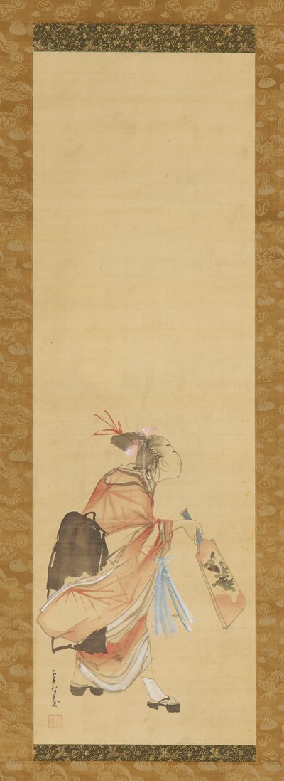 Girl Playing Battledore and Shuttlecock by Hishikawa Sori