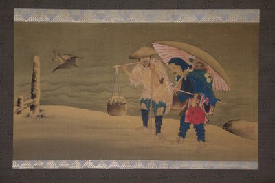 Monkey Showman and Porter in the Snow by Hokuga
