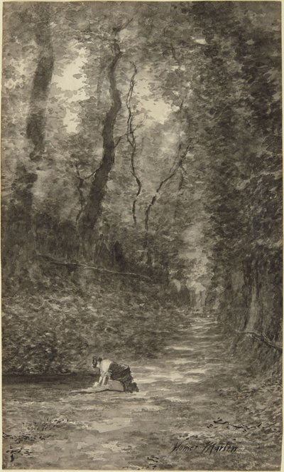 Forest Scene with Washerwoman by Homer Dodge Martin