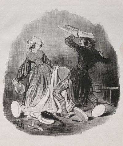 Ah! You Think Your Wife Does Not Provide Enough for You, Villain... by Honoré Daumier