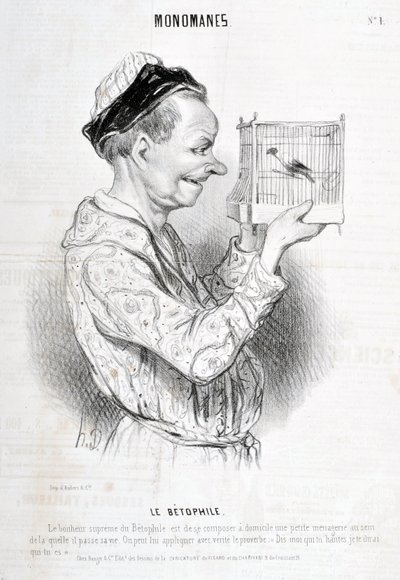 Artwork by Honore Daumier Charivari dates from 1840: Serie MONOMANES Le Betophile 