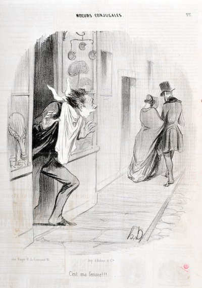 Artwork by Honore Daumier (1808-1879). Charivari dates from 1840 Serie MORIES CONJUAL It