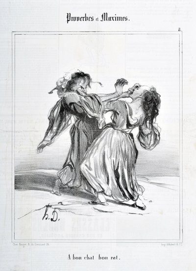 Artwork by Honore Daumier (1808-1879). Charivari dates from 1840: Serie PROVERBES ET MAXIMES A bon cat bon rat MUSEE DES BEAUX ARTS - PALAIS LONGCHAMP, MARSEILLE by Honoré Daumier