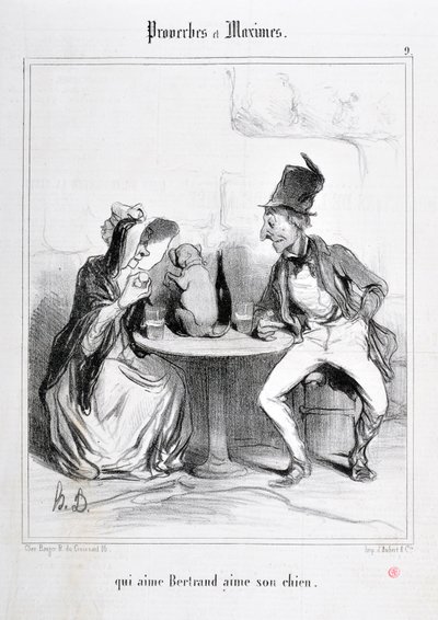 Charivari dates from 1840: Serie PROVERBES ET MAXIMES qui aime Bertrand aime son chien MUSEE DES BEAUX ARTS - PALAIS LONGCHAMP, MARSEILLE by Honoré Daumier