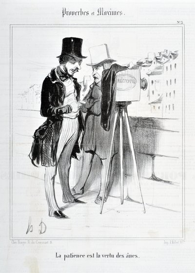 Proverbs and Maxims: “Patience is the virtue of donkeys” Engraving by Honore Daumier. Extract from the newspaper “Le Charivari” by Honoré Daumier