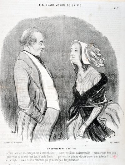Artwork by Honore Daumier Charivari dates from 1845: Serie LES BEAUX DAYS DE LA VIE. An artist