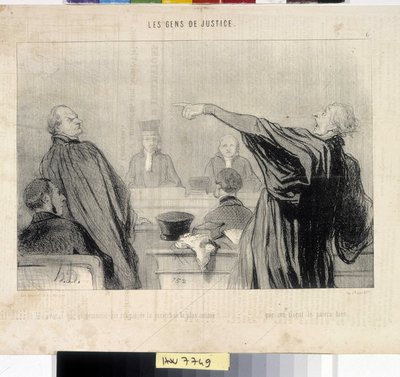 A lawyer who is obviously filled with the most intimate conviction... that his client will pay him well. Engraving by Honore Daumier. Extract from the newspaper “Le Charivari” by Honoré Daumier