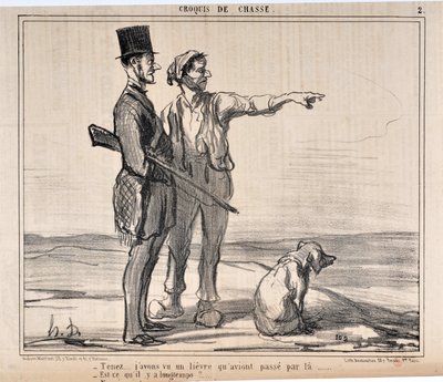 Artwork by Honore Daumier (1808-1879) Charivari dates from 1857: Serie sketches de chasse Hold... j