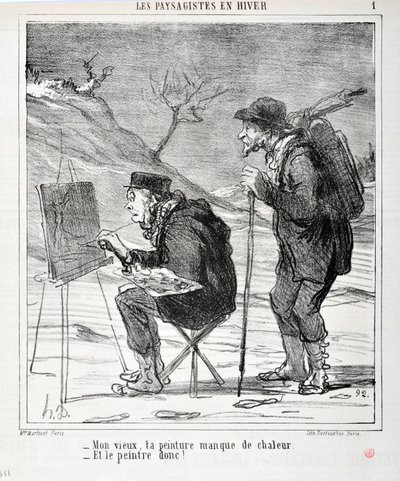 The Landscapists in Winter: “-My old man, your painting lacks heat -And the painter so!” Engraving by Honore Daumier. Extract from the newspaper “Le Charivari” by Honoré Daumier