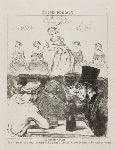 At the Champs-Elysées, It Has Never Been Quite Clear Whether the Music Makes the Beer Go Down, or the Beer That Makes You Swallow the Music, Plate 3 from Croquis Musicaux, 1852 by Honoré Daumier