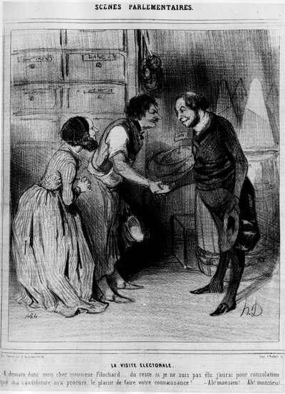 Candidate for Election Visit to Merchants (Cartoon by Daumier, Charivari, 08/04/1844) by Honoré Daumier