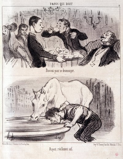 Cartoon about gastronomic abuse. Series Paris drinking: 