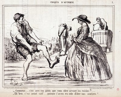 Cartoon About Harvesters Trampling on Barefoot Grapes. Series 