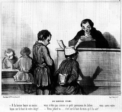 Cartoon by Daumier about corn and schoolchildren. 