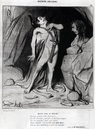 Cartoon by Honore Daumier on Oedipus and the Sphinx, in Charivari, December 12 by Honoré Daumier