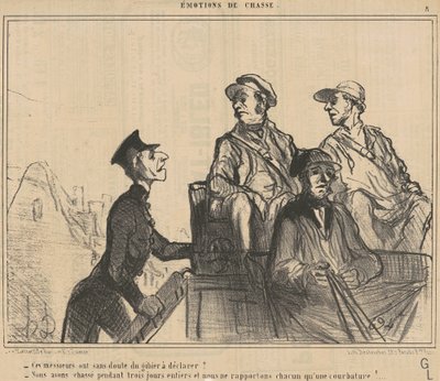 Do these gentlemen have any game to declare? ... by Honoré Daumier