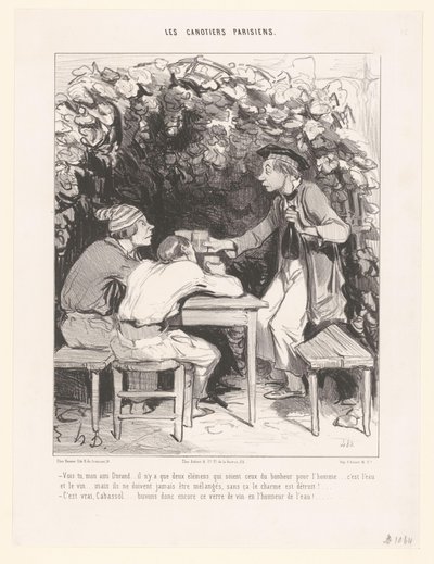 Three Men Toasting with a Glass of Wine (Parisian Boaters) by Honoré Daumier