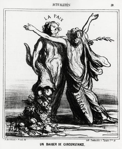 Europe and Peace: A Special Kiss. Illustration by Honore Daumier, Published in Charivari, Dated April 1 by Honoré Daumier