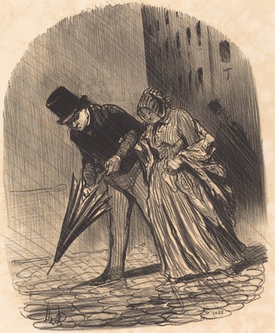 Inconvenience of a Spring Umbrella Too Complicated by Honoré Daumier