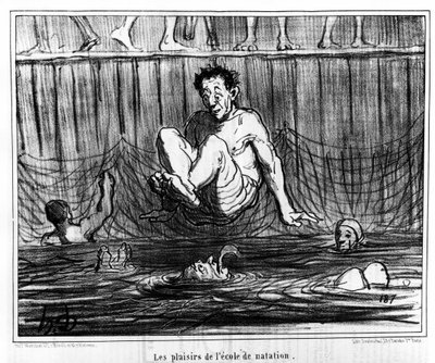 The pleasures of the swimming school (from the series of cartoons on baths and swimming) by Honoré Daumier