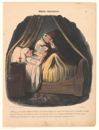 Reading Man in Bed with His Wife Next to Him (series title: Customs Within Marriage) by Honoré Daumier