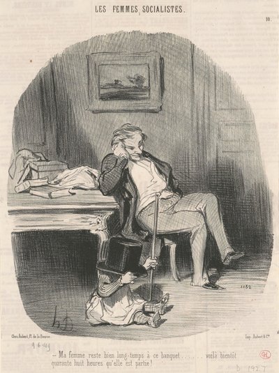 My wife stays a long time at this banquet... by Honoré Daumier