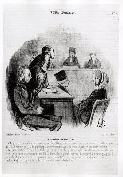 Marriage: Complaint of adultery. Illustration by Honore Daumier, published in Charivari, dated 20 November 1840 by Honoré Daumier