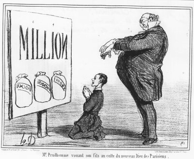 Monsieur Prudhomme Dedicating His Son to the Cult of the New God of Parisians (Series of Cartoons by Honore Daumier, Charivari) by Honoré Daumier