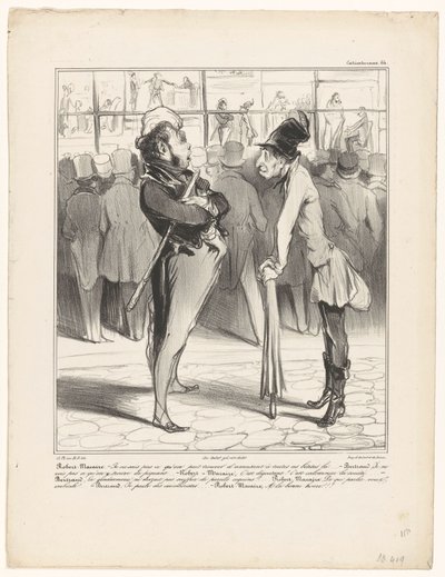 Robert-Macaire Talking to Bertrand in Front of a Print Shop Window (Caricaturana) by Honoré Daumier