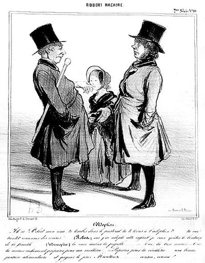 Robert Macaire: the adoption, by Daumier - in Charivari of 25/04/1841 by Honoré Daumier