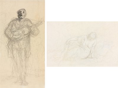 Singing Guitarist (recto); Reclining Woman Leaning on Her Arm (verso) by Honoré Daumier