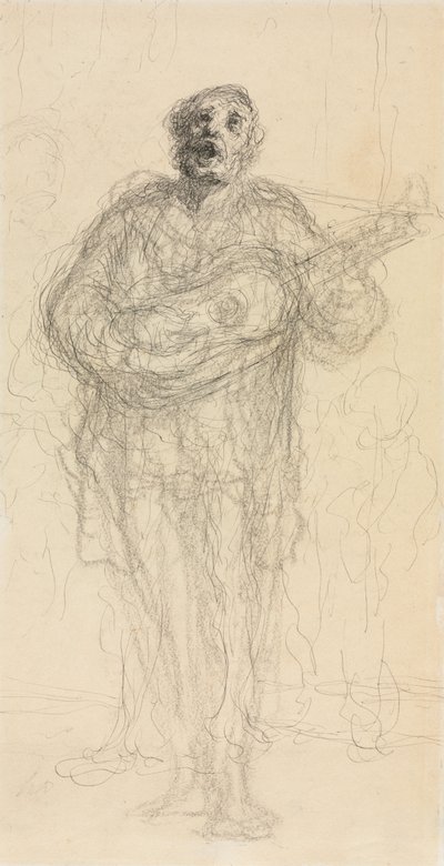 Singing Guitarist (recto), Reclining Woman Leaning on Her Arm (verso) by Honoré Daumier