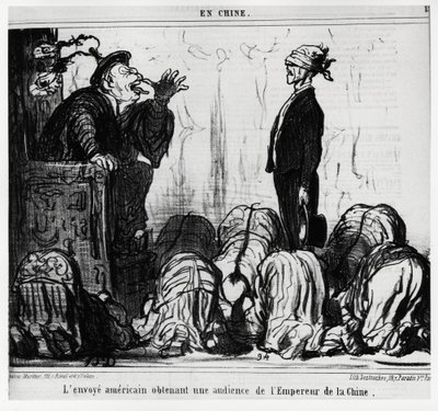 The American Envoy Getting an Audience from the Emperor of China. In Series En Chine, Illustration by Honore Daumier, Published in Charivari, Dated October 21 by Honoré Daumier