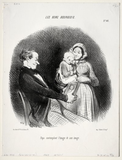 The Good Bourgeois, plate 40: Papa contemplates a likeness of his likeness by Honoré Daumier