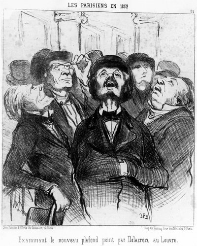 The Parisians in 1852 Examining the New Ceiling Painted by Delacroix at the Louvre (Series of Caricatures by Honore Daumier, Charivari) by Honoré Daumier