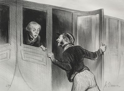 The Railroads, plate 11: The Hazard of Sleeping on a Journey by Honoré Daumier