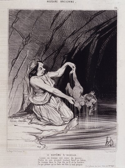 The Baptism of Achilles - in Charivari c.1840 by Honore Daumier by Honoré Daumier