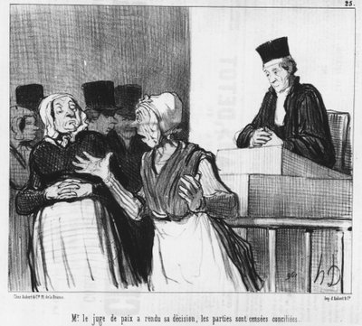 The justice of the peace has rendered his decision, the parties are supposed to be reconciled... by Honoré Daumier
