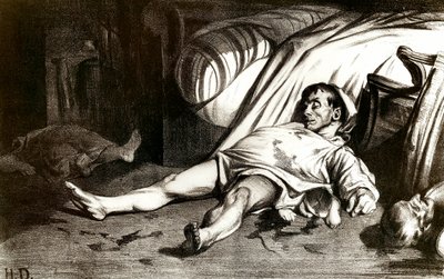 The massacre of Rue Transnonain on 14/04/1834: the military massacres the inhabitants of the building 12 Rue Transnonain in Paris. Lithograph by Honore Daumier by Honoré Daumier