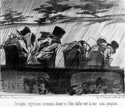 Trains of Pleasure: Travelers in the Rain - by Daumier, in "Charivari" of 28/08/1852. by Honoré Daumier